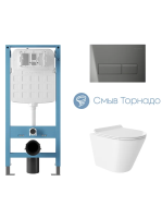 Комплект 4 в 1 Aqueduto Cone Tornado AQDS245T безободковый, с микролифтом, RETANGULO Novo кнопка смыва оружейная сталь