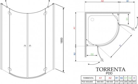 душевой уголок radaway torrenta pdd 90×90 графитовое