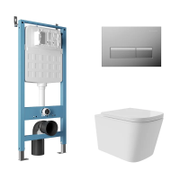 Комплект Aqueduto AQDS203Т Унитаз подвесной Macio Plus безободковый, с микролифтом, смыв Tornado + Система инсталляции для унитазов Tecnica Novo + Кнопка смыва Retangulo Novo хром