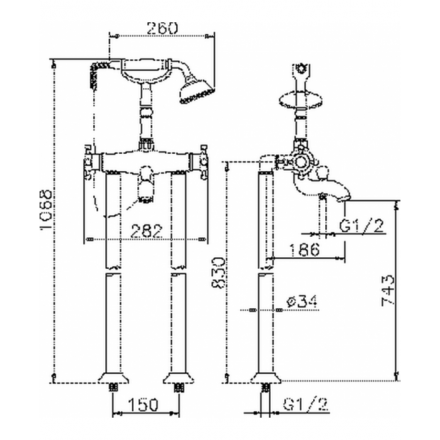 смеситель для ванны huber victorian vtt3901021 напольный