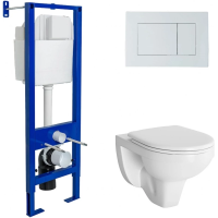 Комплект унитаза с инсталляцией Berges Atom 042430 с сиденьем микролифт и Белой клавишей смыва