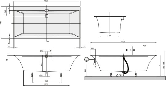 квариловая ванна villeroy & boch squaro edge 12 ubq190sqe2dv-01 alpin