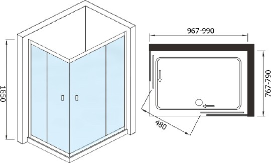 душевой уголок weltwasser ww200 qs22 100x80 10000001229 профиль хром стекло прозрачное