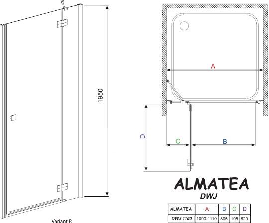 душевая дверь radaway almatea dwj 110 r графитовое