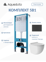 Комплект Aqueduto AQDS187Т Унитаз подвесной Ovo безободковый, с микролифтом, смыв Tornado + Система инсталляции для унитазов Tecnica Novo + Кнопка смыва Circulo Novo черная матовая