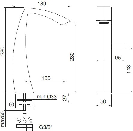 смеситель для раковины treemme arche 2418cc высокий, каскад, цвет хром