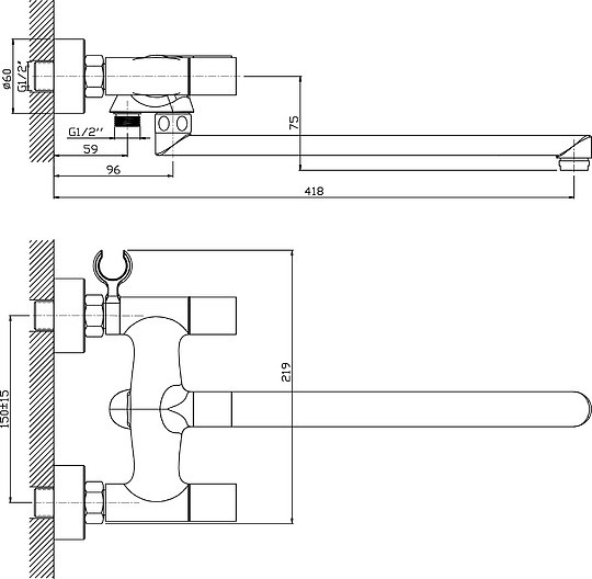 смеситель для ванны с душем orange lotos s m32-211cr-s универсальный