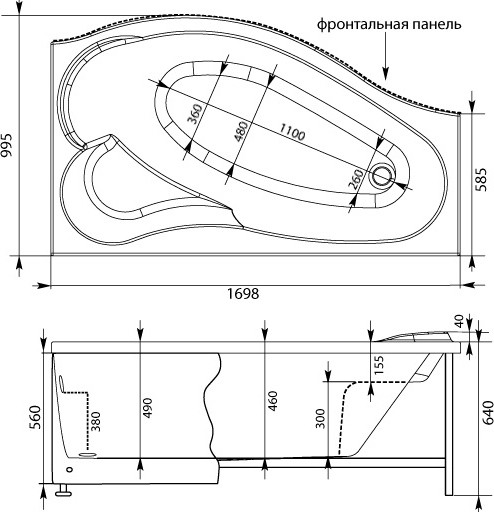 акриловая ванна aquanet palma 170x90 r 204023 без гидромассажа