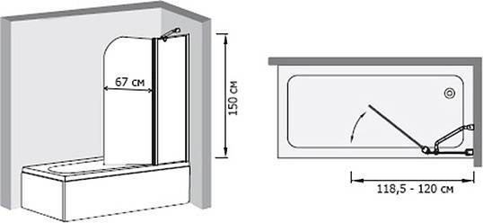 шторка на ванну olive's toledo 2 r 120x150 стекло матовое