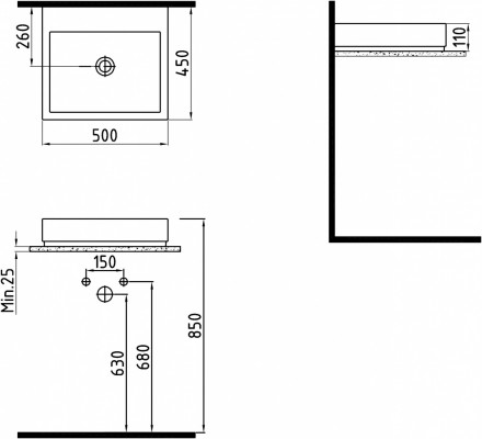 раковина в ванную накладная 50 см bien bien infinitum inlg05001vd1w5000