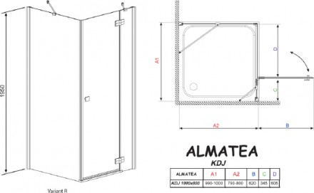 душевой уголок radaway almatea kdj 100 r×80 графитовое