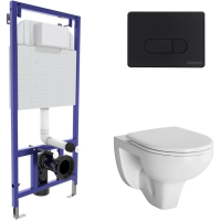 Комплект унитаза с инсталляцией Berges Novum 042418 с сиденьем микролифт и Черной клавишей смыва