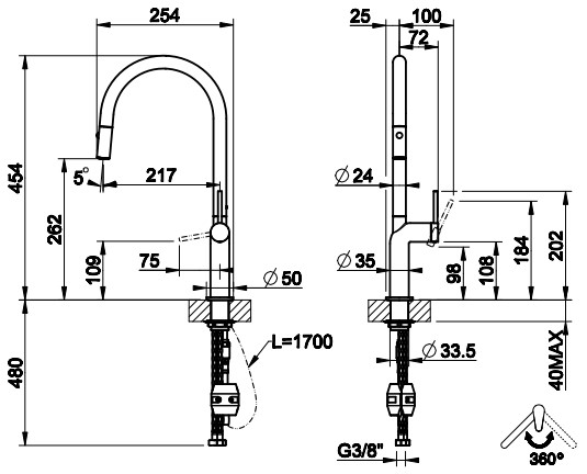 смеситель для кухни gessi stelo 
 60303#126 black metal brushed ghrc