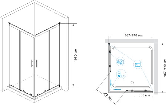 душевой уголок rgw hotel ho-31 100x100 профиль хром стекло прозрачное