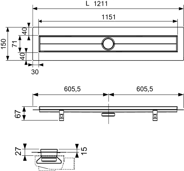 душевой лоток tece tecedrainline 601200 120 см, прямой, без крышки, с гидроизоляцией seal system, цвет серебристый металлик