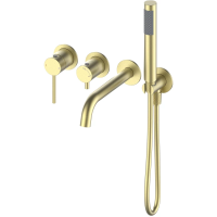 Смеситель для ванны Wonzon & Woghand Stick WW-889017-BG встраиваемый, с душевым гарнитуром, золотой матовый