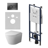 Комплект унитаза с инсталляцией AM.PM Sense FlashClean IS100151.741701 с сиденьем Микролифт и клавишей смыва Хром глянцевый