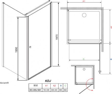 душевой уголок radaway eos kdj 80x100 интимато r