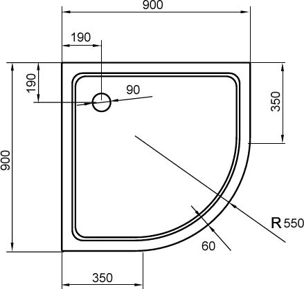 акриловый поддон 90x90 см cezares tray-a-r-90-550-15-w-w0