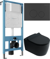Комплект 3 в 1 Унитаз подвесной STWORKI Ноттвиль SETK3104-2616 черный + Инсталляция Aqueduto Tecnica TEC01 + Кнопка Circulo CIR0140 цвет матовый черный