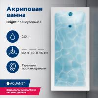 Акриловая ванна Aquanet Bright 180х80 см, 00233143, с каркасом, цвет белый.