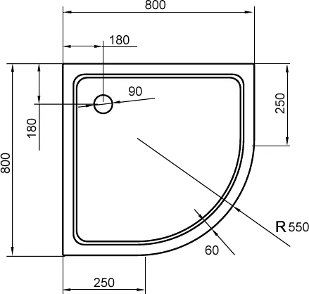 акриловый поддон 80x80 см cezares tray-a-r-80-550-15-w