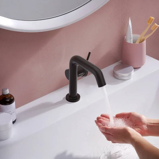 смеситель для раковины hansgrohe tecturis s 73320670 coolstart, с донным клапаном, черный матовый
