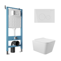 Комплект Aqueduto AQDS180: инсталляция Tecnica Novo, кнопка Circulo - белый глянцевый, унитаз Macio безободковый, сиденье с микролифтом, белый глянцевый