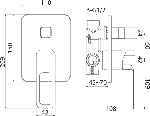 смеситель для ванны с душем iddis slide slisb00i67 с внутренней частью