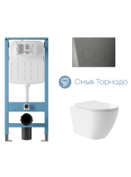 Комплект 4 в 1 Aqueduto Ovo Plus AQDS228T безободковый, с микролифтом, CIRCULO Novo кнопка смыва оружейная сталь