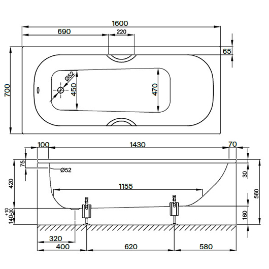 стальная ванна bette form 2942-000 ad plus ar 160x70 см