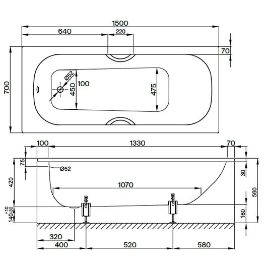 стальная ванна bette form 2941-000 ad plus 150x70 см