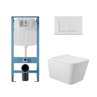 Комплект Aqueduto AQDS378T: инсталляция Tecnica Novo, кнопка Quadrado - белый глянцевый, унитаз Macio Tornado слив Торнадо, сиденье с микролифтом, белый глянцевый