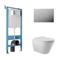 Комплект Aqueduto AQDS170: инсталляция Tecnica Novo, кнопка Circulo - хром, унитаз Cone безободковый, сиденье с микролифтом, белый глянцевый