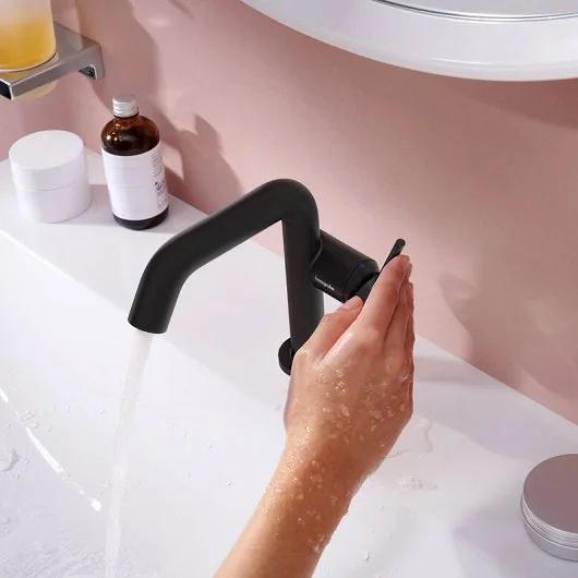 смеситель для раковины hansgrohe tecturis s 73320670 coolstart, с донным клапаном, черный матовый