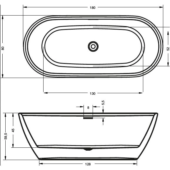акриловая ванна riho inspire 180x80 b085001005 (bd0200500000000) без гидромассажа