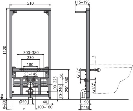 инсталляция для биде alcaplast a105/1120 черный