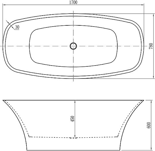 акриловая ванна aquanet pleasure 170x78 00208597, цвет белый глянцевый.