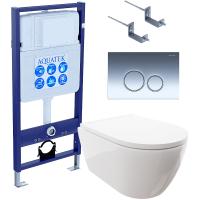 Комплект унитаза с инсталляцией Aquatek Set Aquatek Поларис-018 4в1 с сиденьем Микролифт и клавишей смыва Хром глянцевый