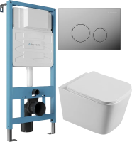 Комплект 3 в 1 Унитаз подвесной STWORKI Бурос BU-04up безободковый, с микролифтом + Инсталляция Aqueduto Tecnica TEC01 + Кнопка Circulo CIR0100 цвет хром