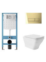 Комплект 4 в 1 Aqueduto Esteta AQDS258 безободковый, с микролифтом, RETANGULO Novo кнопка смыва шлифованное золото