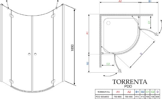 душевой уголок radaway torrenta pdd 80×80 графитовое