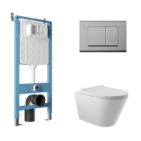 Комплект Aqueduto AQDS101: инсталляция Tecnica Novo, кнопка Quadrado - хром, унитаз Cone безободковый, сиденье с микролифтом, белый глянцевый