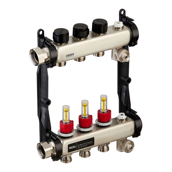 коллектор для теплого пола tece 1 вр(г) х 3 выхода 3/4 нр(ш) ек х 1 вр(г) с расходомерами, 77310003