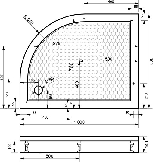 душевой поддон из искусственного камня эстет омега 100x80 правый фр-00000767