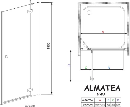 душевая дверь radaway almatea dwj 120 r прозрачное