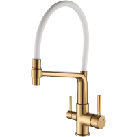 Смеситель для кухни Rose R658G с подключением к фильтру, гибким изливом, золотой матовый