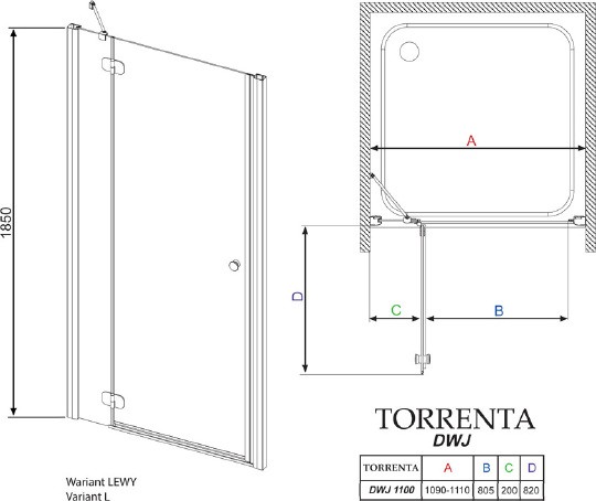 душевая дверь radaway torrenta dwj 110 l прозрачное
