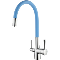 Смеситель для кухни Lemark Comfort LM3075C-SkyBlue с подключением к фильтру, гибким изливом, хром/голубой