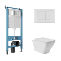 Комплект Aqueduto AQDS167: инсталляция Tecnica Novo, кнопка Quadrado - белый глянцевый, унитаз Esteta безободковый, сиденье с микролифтом, белый глянцевый